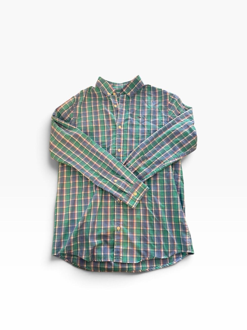 Vineyard Vines Boys Plaid Button Down Shirt Green Blue Pink Size 16 Large